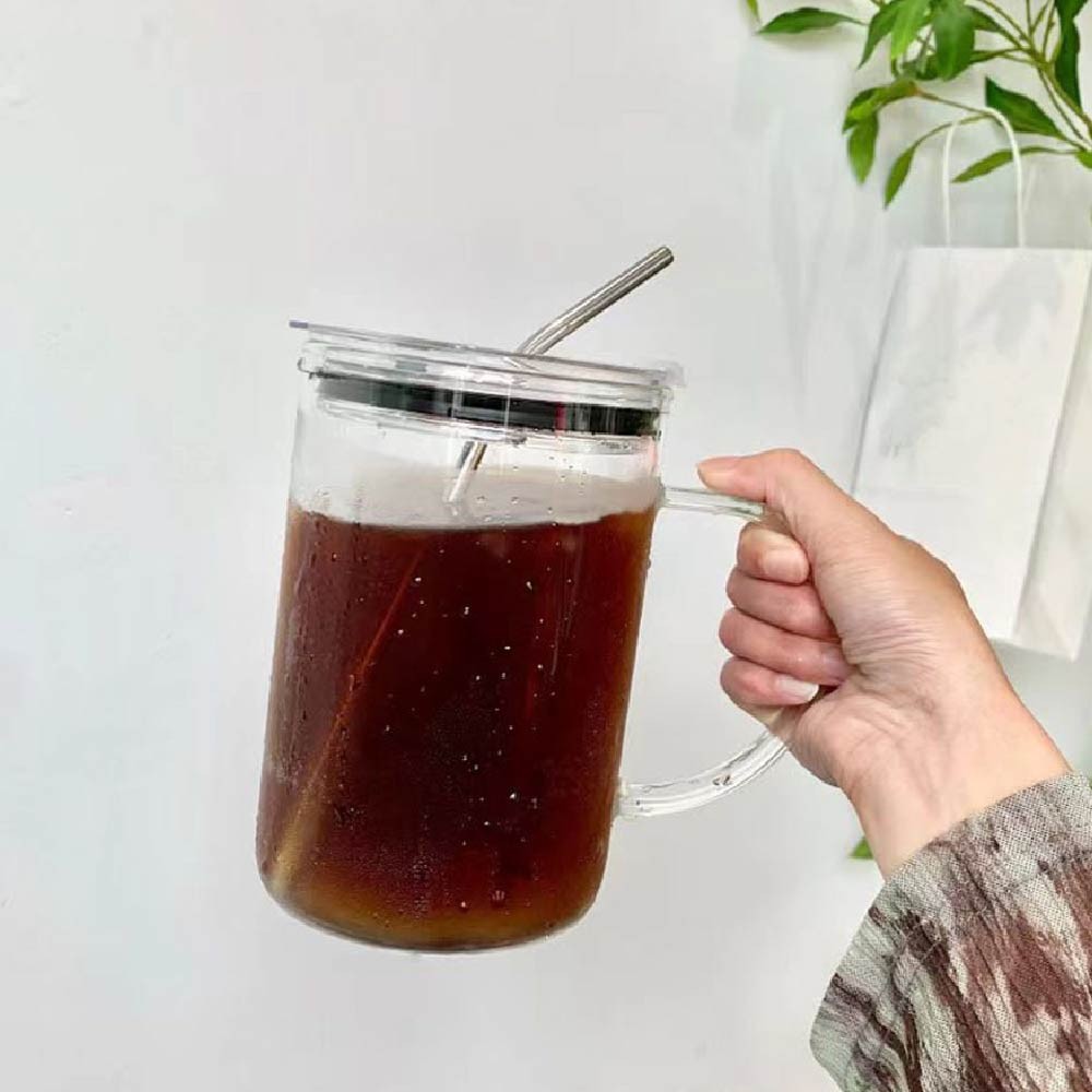 Cốc thủy tinh dung tích lớn 1L có nắp & ống hút | Đồ uống trong suốt cho nước ép, nước, cà phê đá