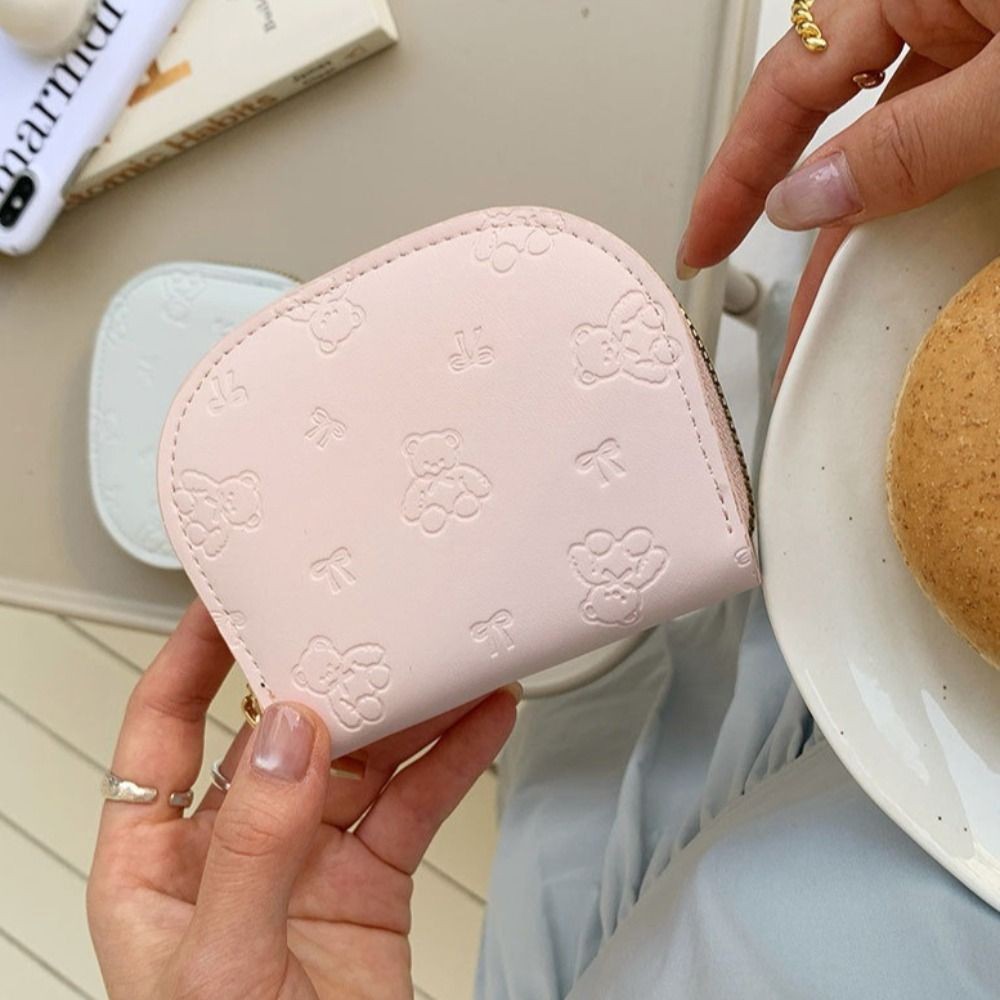 Ví ngắn bé gái GUSTAVA, Túi đựng thẻ ID màu hồng hình gấu dễ thương, thời trang di động PU 9 khe cắm thẻ Dây kéo Ví đựng tiền xu Học sinh