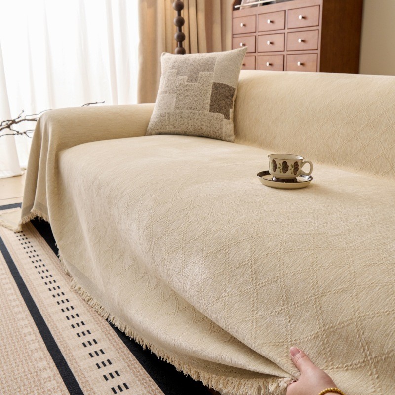 Vỏ Sofa Chenille Có Thể Giặt Được Có Tua Rua, Chăn Sofa Kẻ Sọc Chắc Chắn, Bảo Vệ Nội Thất Thú Cưng, Vỏ Sofa 2 Và 3 Chỗ Cho Sofa Hình Chữ L Đa Năng Chống Trơn Trượt