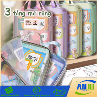 Túi đựng hồ sơ gạch trong suốt, lớn, có tay cầm dễ mang, Túi Dây Kéo Lưới, Đồ dùng sinh viên