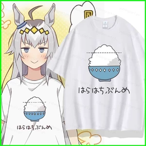 Áo thun anime Umamusume Lọ Lem xám Oguri, thiết kế mũ gạo mùa hè, tay ngắn