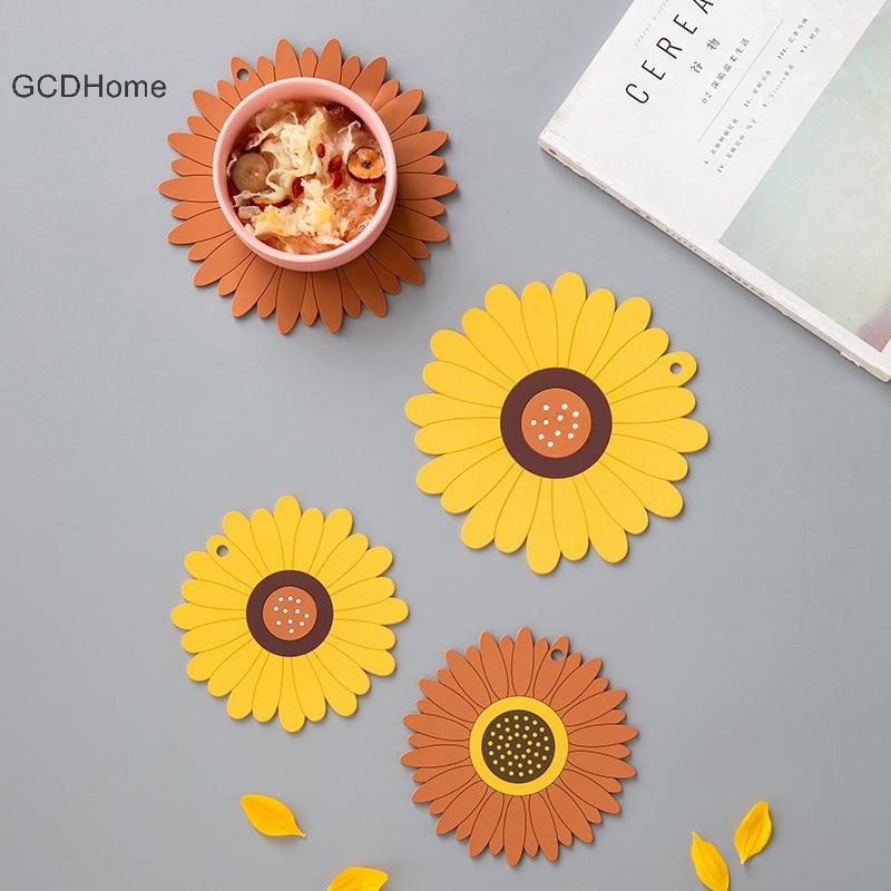 GCDHome PVC Hoa Hướng Dương Chịu Nhiệt Nồi Nóng Chống Trơn Trượt Coaster Thảm HOT