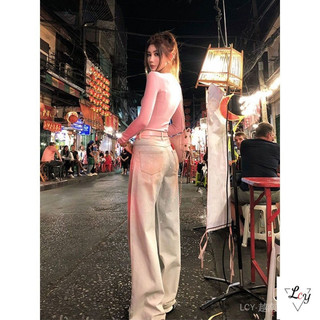 Quần jeans ống rộng bigsize phong cách vintage Mỹ màu hồng macaron ống thẳng xuân hè 2026