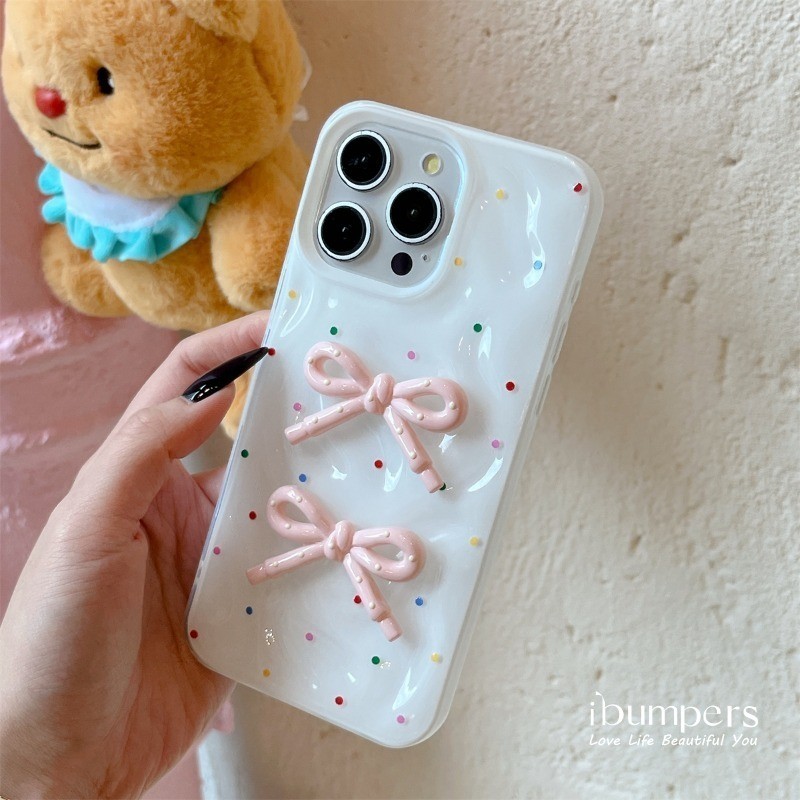 ibumpers Ốp Điện Thoại iPhone Hàn Quốc Dễ Thương Màu Kẹo Nơ Cho IPhone 11 12 13 14 15 16 Pro Max Ốp Lưng Thiên Thạch Màu Kẹo Silicon Mềm Chống Sốc