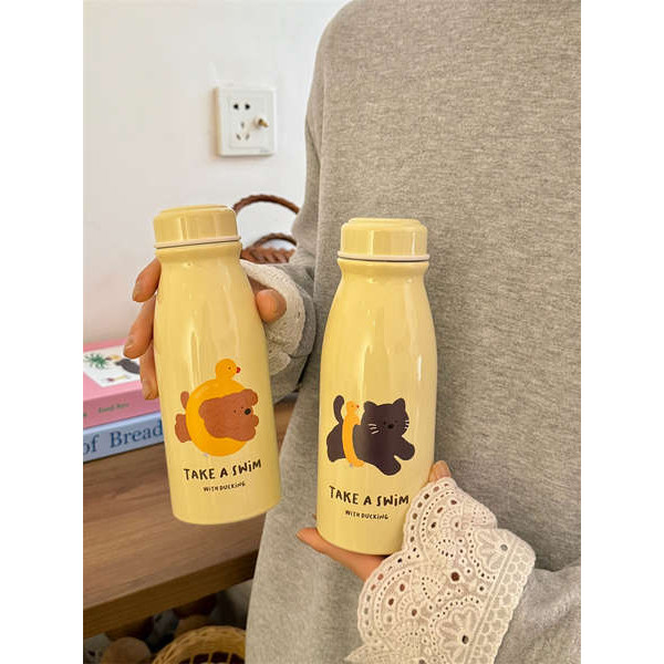 🔥 Giá trị cao 🔥 Tách Cà Phê Đá di động Quà tặng Công Suất Lớn Thép Không Gỉ có hàng sẵn tumbler Ngoài trời ❄Mèo và chó đôi đầy đủ * sữa fufu hình minh họa dễ thương giữ nhiệt cốc cà phê bằng thép không gỉ 304 với những người yêu thích cốc★