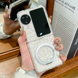 Ốp điện thoại gấp cho Oppo Find N2 N3 Flip Trong suốt gợn nước xoay 360 độ khung từ tính Vỏ điện thoại tpu cứng