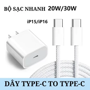 Bộ sạc nhanh dành riêng cho dòng 15/16/17 thiết kế chân dẹt gồm củ và dây sạc PD 30W Type C to Type C