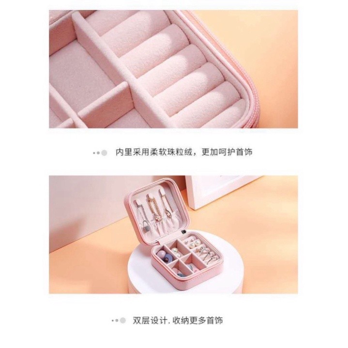 Hộp Đựng Trang Sức Du Lịch🍀FREESHIP🍀Hộp Nữ Trang Bằng Da Nhiều Ngăn Đựng Nhẫn Bông Tai Vòng Cổ Dây Chuyền Có Khóa athien