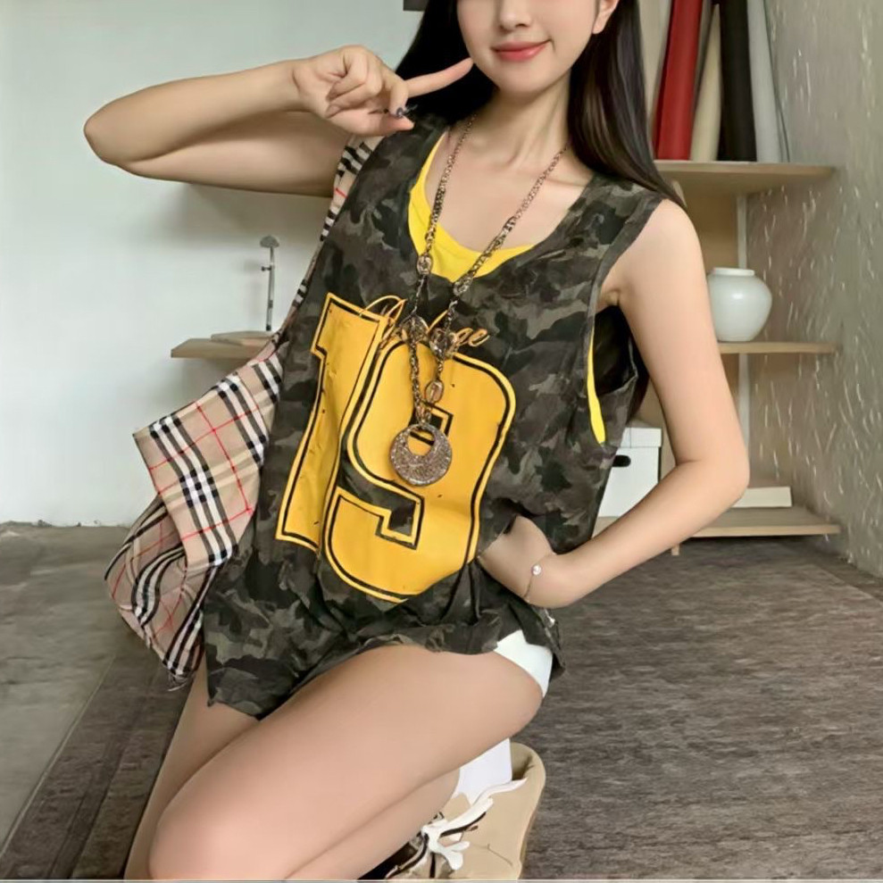 Milyfashion Áo Vest Không Tay Kích Thước Lớn, Màu Sắc Tương Phản, In Kỹ Thuật Số - Phù Hợp Mùa Hè