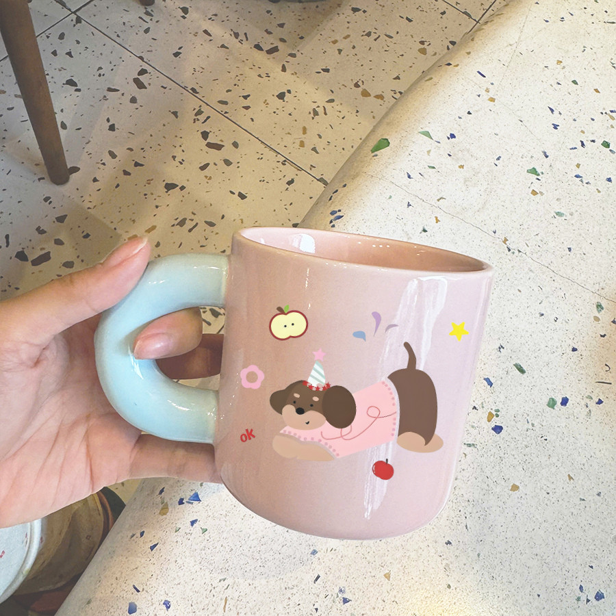 [Ngẫu Nhiên] Cốc Sứ Có Quai Kèm Sticker ,Ly Sứ Dày Dặn, Uống Nước, Uống Sữa, Cafe Siu Xinh CSU018