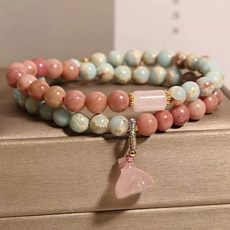 Vòng tay nữ đá núi rhodolite phong cách Trung Quốc, thiết kế sang trọng và tinh tế