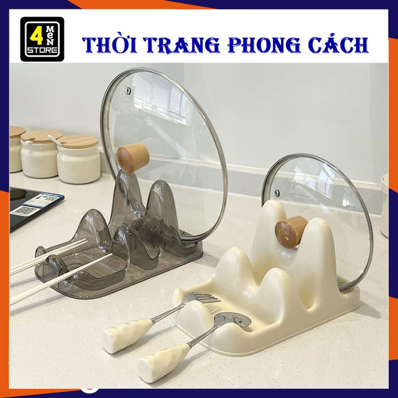 Giá Đỡ Úp Nắp Nồi 3 Ngăn Chữ U - Kệ Gác Để Nắp Vung Xoong Nồi Thìa Đũa Bằng Nhựa Chống Trượt Cao Cấp AMIZIN