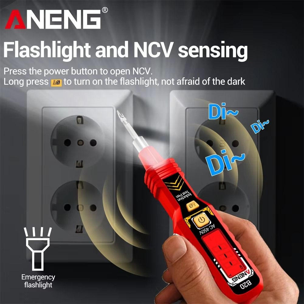 Bút kiểm tra điện áp SUNKISSD, Máy dò điện áp không tiếp xúc báo động Buzzer, Màn hình kỹ thuật số chính xác cao Bút cảm ứng thợ điện 30-1000V