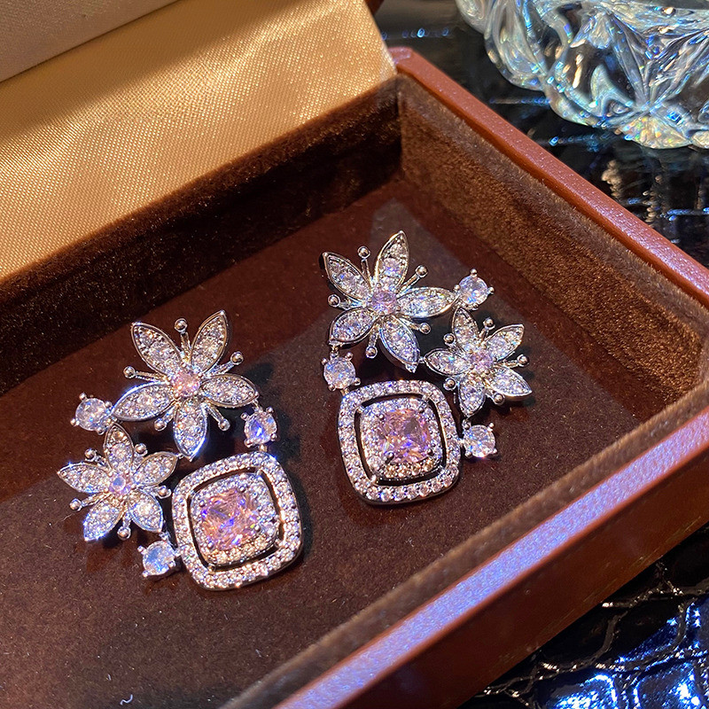 Bông tai hoa Zircon thời trang mới sang trọng sang trọng