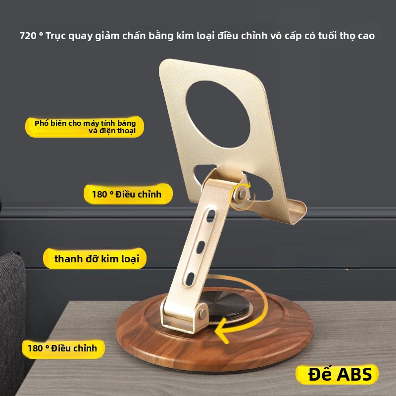 Giá đỡ điện thoại mới, Hỗ trợ kim loại có thể xoay 360 độ 360 độ, Đế hạt gỗ ABS, Dung sai ổn định hơn