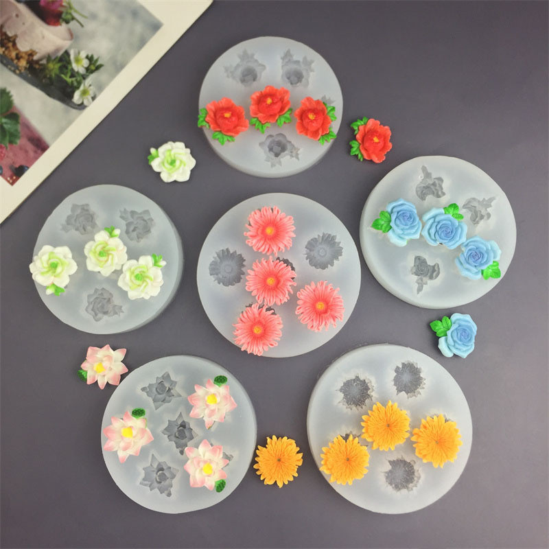 Khuôn silicon sô cô la, fondant, trang trí bánh: cúc, hồng, mẫu đơn, camellia