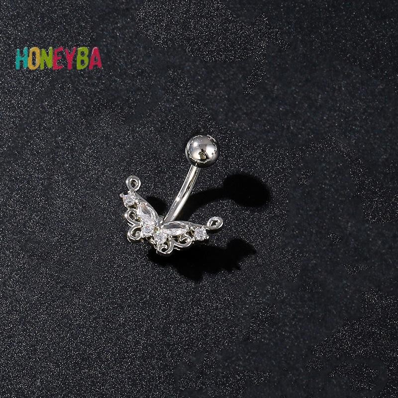 < Honeyba > Nhẫn rốn hoa bằng thép không gỉ Vòng xỏ lỗ rốn dành cho nữ Cô gái Nhẫn xỏ khuyên bụng gợi cảm Trang sức cơ thể