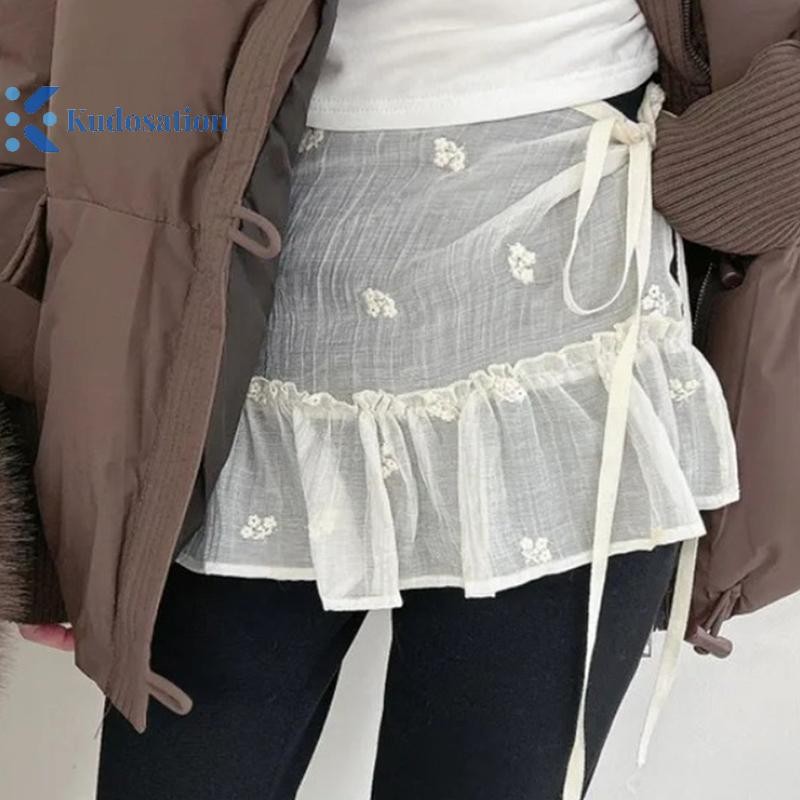 Kudosation Cotton Kẻ Sọc Thiết Kế Váy Tutu Hai Lớp Thường Ngày Phong Cách Văn Học hông Xếp Chồng Rèm Fart Nữ Váy Đa Năng