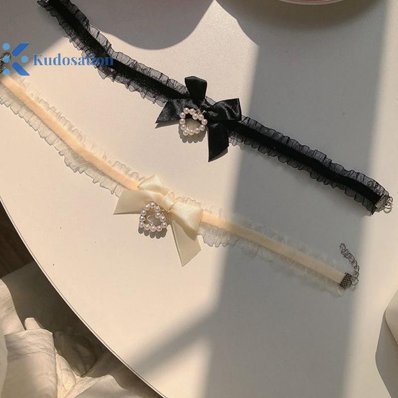 Kudosation Nữ Cổ Dễ Thương Lolitas Handmade Vintage Ren Trái Tim Choker Dành Cho Nữ Gothic Nơ Thắt Cổ Bé Gái Đồng Phục Phụ Kiện