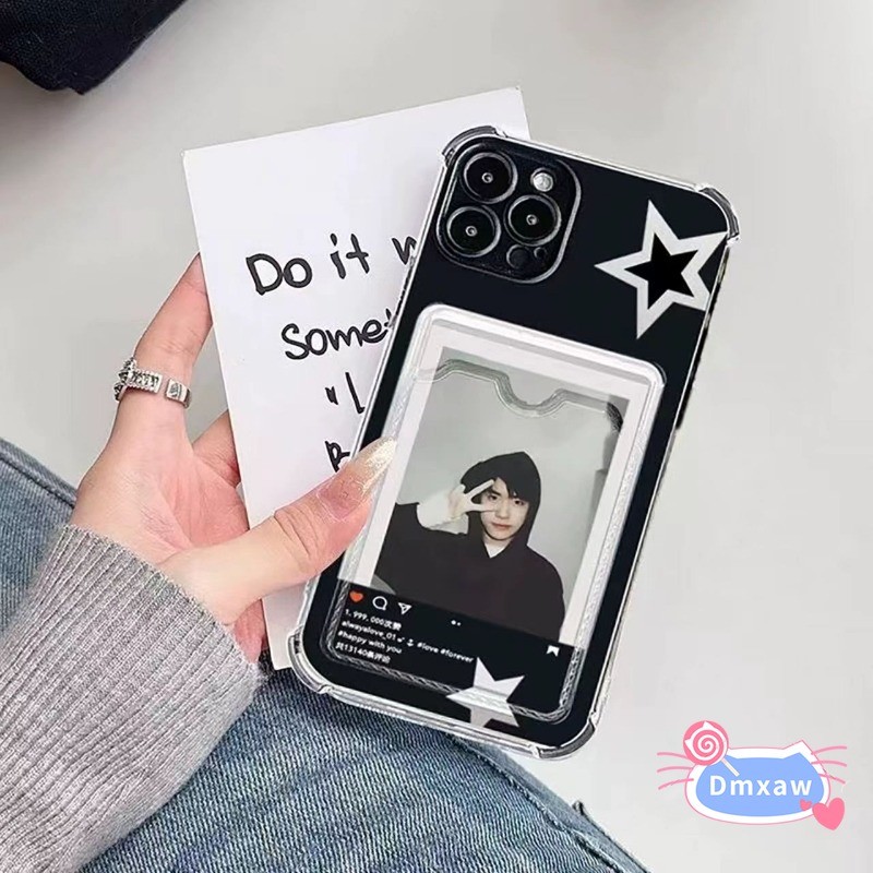Ins Style Star Card Holder Ốp Điện Thoại Cho Realme C67 C65 C63 C61 C55 C53 C51 C35 C33 C33S C31 C30 C30S C11 5G 4G Vỏ Bốn Góc Khung Vỏ Mềm Chống Rơi Trong Suốt
