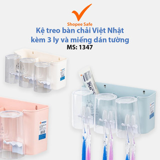 Kệ treo bàn chải Việt Nhật kèm 3 ly và miếng dán tường tiện lợi, sang trọng ms: 1347