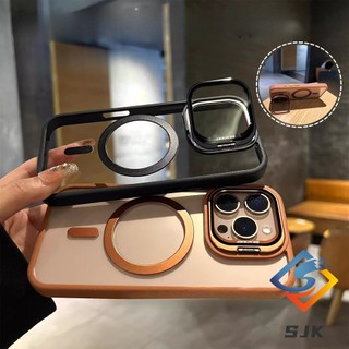 Ốp Bảo Vệ Chống Sốc Cho iPhone 16 Pro Max 15 14 13 12 Pro Max Có Ống Kính Chân Đế Trong Suốt Từ Tính Ốp điện thoại Phụ Kiện Chống Vân Tay Vỏ Cao Su