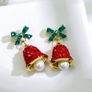 Bông tai lủng lẵng chuông đỏ nơ Giáng sinh – Trang sức cho nữ
