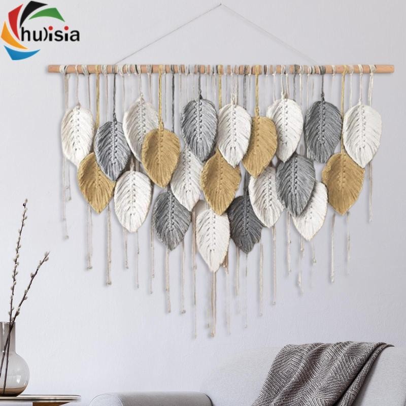 chulisia Nghệ thuật treo Macrame có tua rua lá, phông nền dây Cotton cho vườn ươm và căn hộ