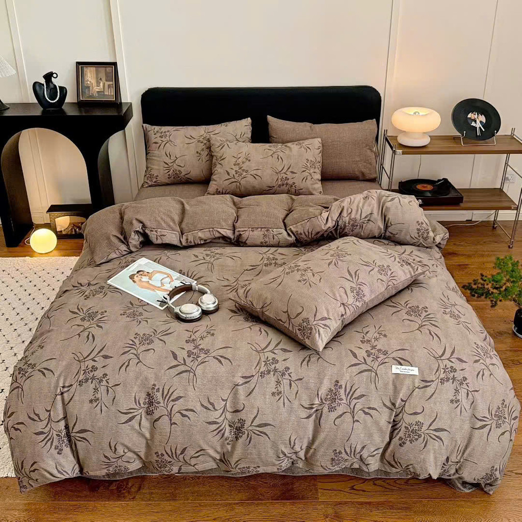 (ST863)Bộ Chăn Ga Gối Chất Liệu Mới Hiện Đại Cotton Đũi Gấm Họa Tiết Cổ Điển Hoa Lá  - MemMinBedding Luxury
