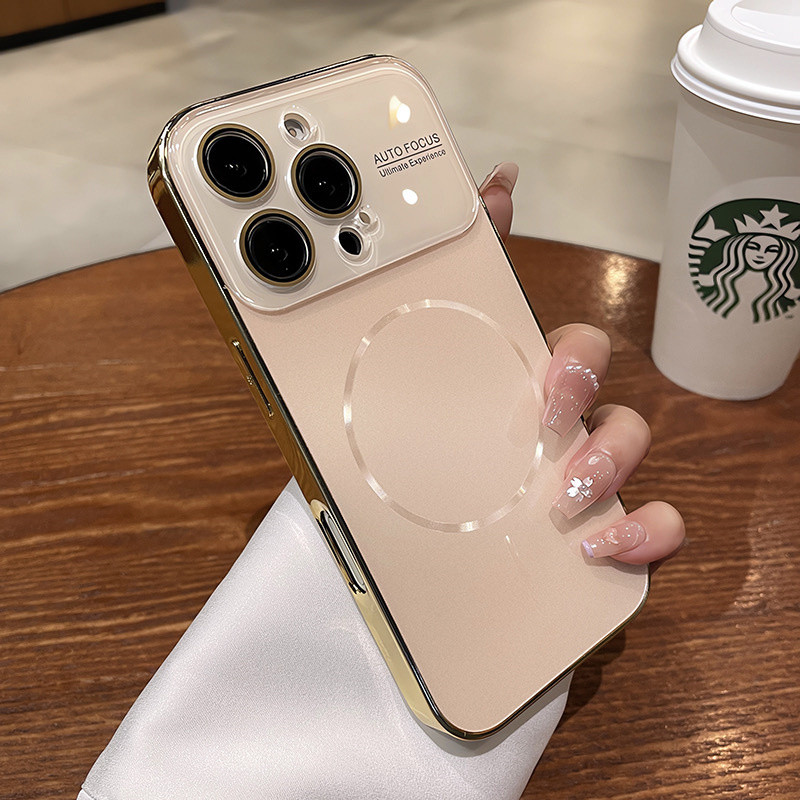 Ốp điện thoại từ tính cửa sổ lớn mạ điện cho iPhone 16 14 15 pro max Bảo vệ ống kính chống rơi Vỏ cứng bảo vệ điện thoại