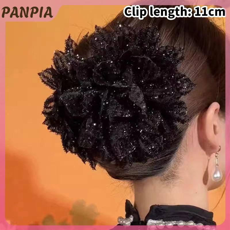 PNPIA-Thời Trang Lưới Đen Hoa Nữ Đuôi Ngựa Kẹp Mũ Đội Đầu Tính Khí Hoa Tóc Móng Vuốt Mũ Phụ Kiện Tóc