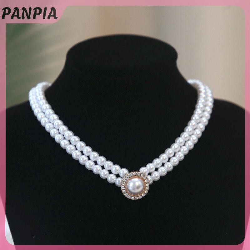 PNPIA-Pháp Retro Hương Thơm Nhỏ Ba Lớp Ngọc Trai Vòng Cổ Flash Ngọc Trai Váy Cưới Xương Đòn Dây Xích Nữ Cổ