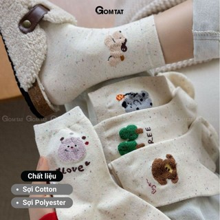 Set 5 đôi tất cao cổ nữ họa tiết cây thú GOMTAT, vớ chân phong cách Hàn Quốc cute, chất cotton mềm mịn – JIN-2518-CB5