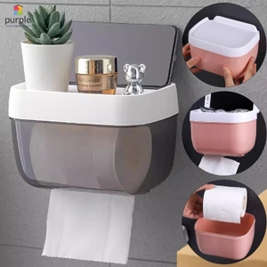 Hộp đựng khăn giấy phòng tắm có kệ lưu trữ - Giá đỡ giấy vệ sinh thiết kế treo tường miễn phí phù hợp với mọi loại giấy