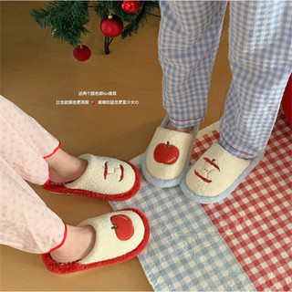 【Mới】Xixitiao dép bông nữ mùa đông dễ thương táo đỏ nhà phòng ngủ sàn thoải mái