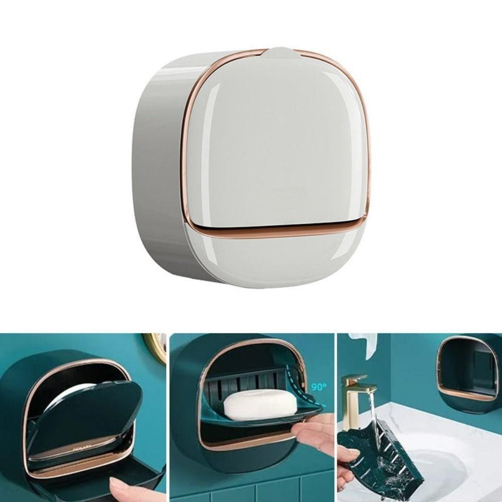 Hộp đựng xà phòng WOODNEST, Không đục lỗ kèm hộp thoát nước Đĩa xà phòng, Phụ kiện phòng tắm chống nước lật treo tường