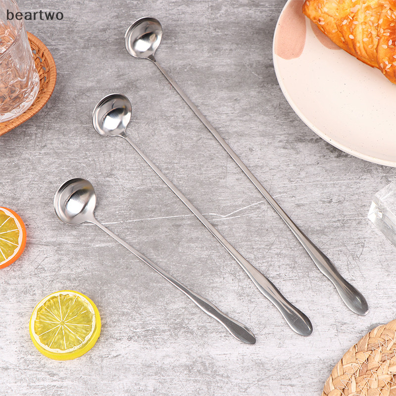< Beartwo > 1Pc Thép không gỉ Tay Cầm Dài Thìa Khuấy Kem Món Tráng Miệng Muỗng Flatware Đẹp