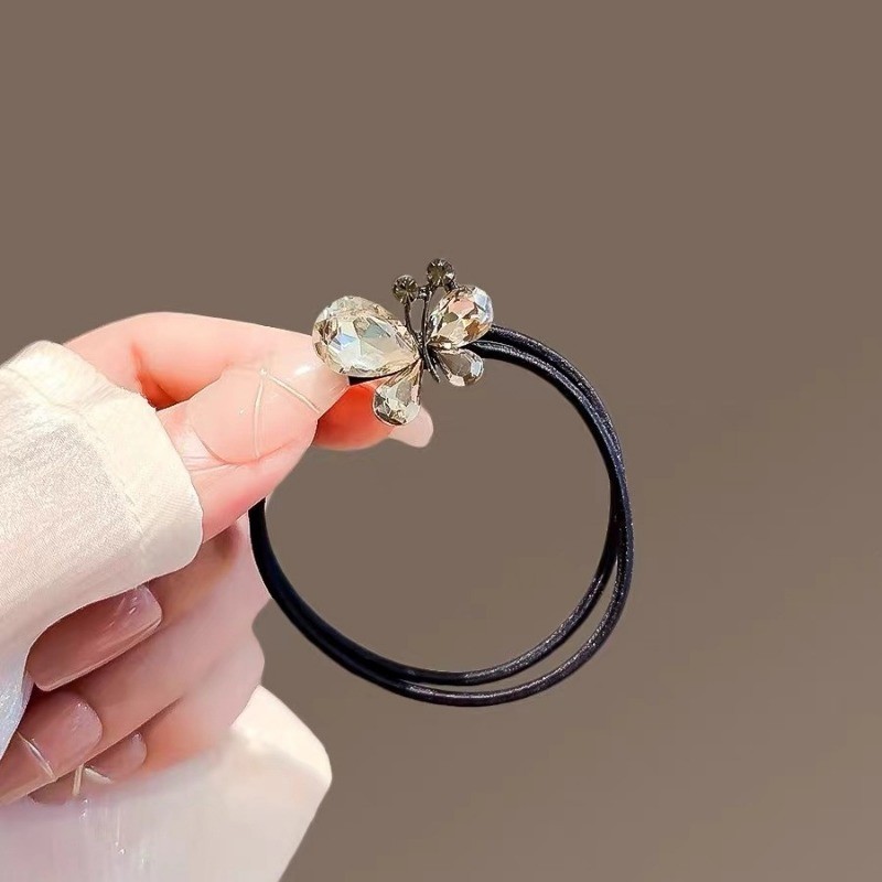 Mauropoli [Sẵn Sàng] Dây Buộc Tóc Bướm Thanh Lịch Hàn Quốc Nữ Tinh Tế Giả Pha Lê Dây Buộc Tóc Dây Cao Su Cảm Giác Cao Cấp Mũ Đội Đầu