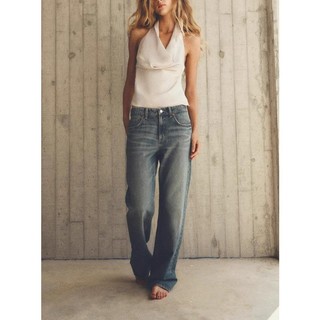 Zara Đầu Thu Phong Cách Mới Nơ quây Áo yếm Lụa Satin Họa Tiết Dây Cổ Áo Nữ 3067119