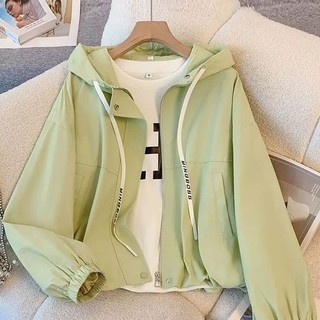 Áo khoác có mũ trùm đầu giảm tuổi màu trơn dành cho nữ Xuân Thu 2024 Phong cách mới Ngắn Phiên bản Hàn Quốc Nhỏ dáng rộng Áo khoác thường ngày