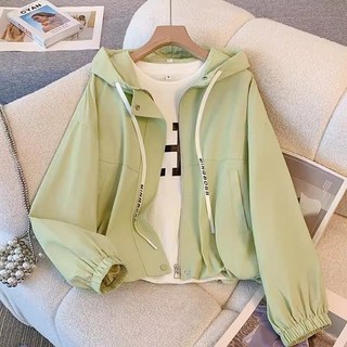 Áo khoác có mũ trùm đầu giảm tuổi màu trơn dành cho nữ Xuân Thu 2024 Phong cách mới Ngắn Phiên bản Hàn Quốc Nhỏ dáng rộng Áo khoác thường ngày
