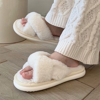 XIXITIAO Dép Cotton Thời Trang PPR Đơn Giản Chữ Thập Màu Trơn Một Từ Nữ Thu Đông Giải Trí Nhà Trong Nhà Ấm Sang Trọng