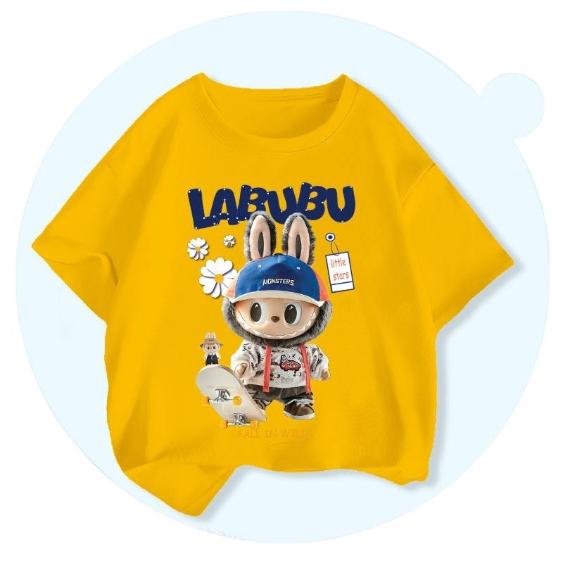 Labubu Áo thun trẻ em áo thun tay ngắn dáng rộng thường ngày cho bé trai và bé gái 2-11 tuổi