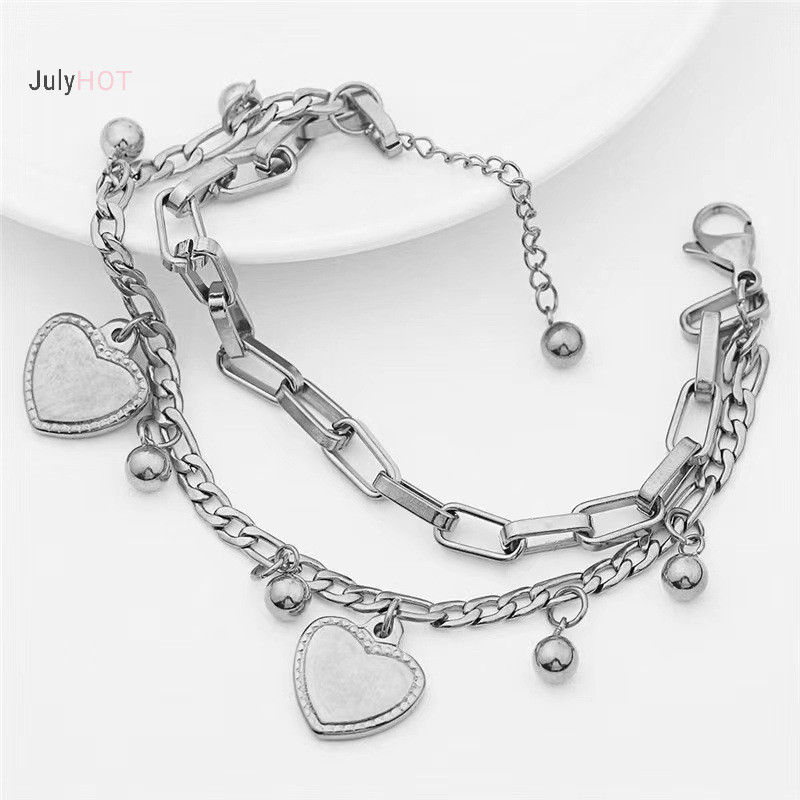 Julyhot Punk Nhiều Lớp Dây Xích Vòng Tay Nữ Trái Tim Tình Yêu Mặt Dây Chuyền Vòng Tay Trang Sức Quà Tặng Phụ Kiện Thời Trang Massivedeals