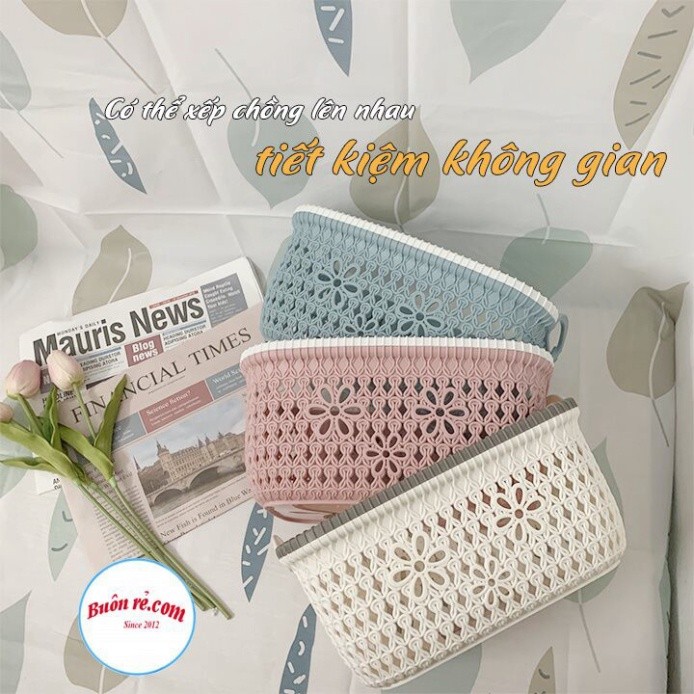 Rổ nhựa giả đan mây có quai cầm Việt Nhật, giỏ hoa 2 size màu pastel xinh xắn (MS: 3377) – Buôn Rẻ 00690 Babee
