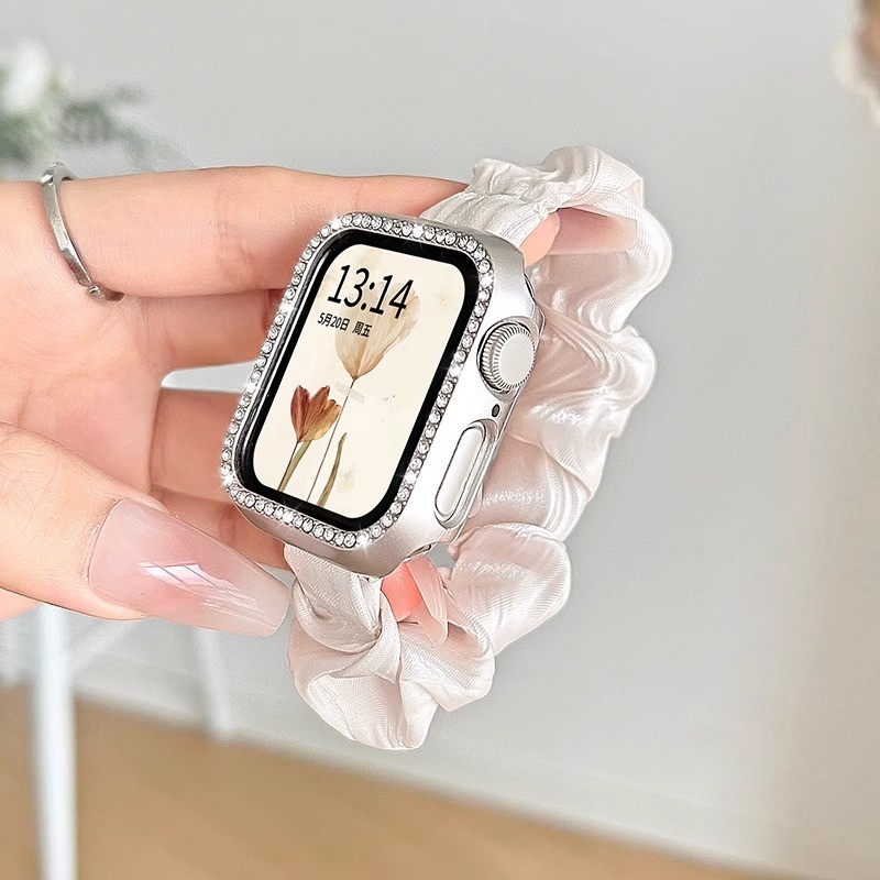 Dây đeo Scrunchie co giãn Ice Silk cho Apple Watch Series 10 42mm 46mm 7 8 9 45mm 41mm 6 5 4 Dây đeo vòng đơn mỏng cho IWatch 40mm 44mm 38mm 42mm