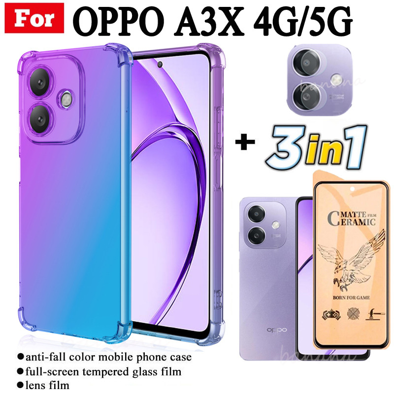 Ốp điện thoại di động chống rơi 3 trong 1 OPPO A3X cho OPPO A3 Pro A3X 5G A3X 4G Kính cường lực và Phim ống kính