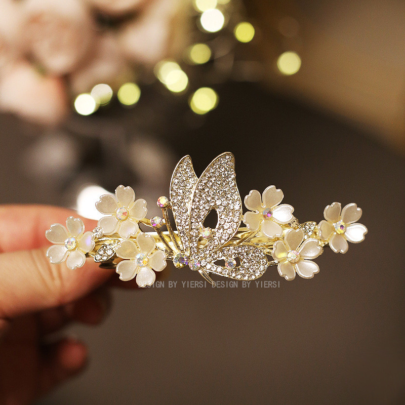 Mauropoli [Sẵn Sàng] Kẹp Tóc Cao Cấp Phong Cách Mới Kim Cương Giả Tính Khí Bướm Đầu Lớn Tóc Đuôi Ngựa Kẹp Phẳng Phụ Kiện Tóc