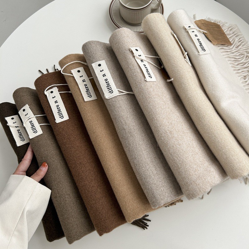 Khăn choàng cổ trơn Different tone màu Neutral chất Cashmere dạ len mềm mịn Khăn len quàng cổ