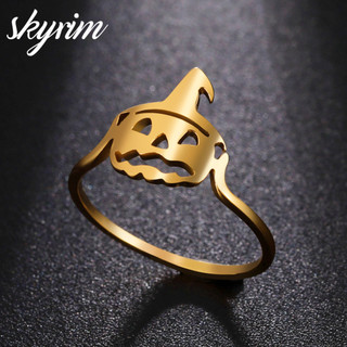 SKYRIM Halloween Bí Ngô Nhẫn Titan Thép Không Gỉ Vàng Nhẫn Nam Nữ Halloween Quà Tặng Bán Buôn